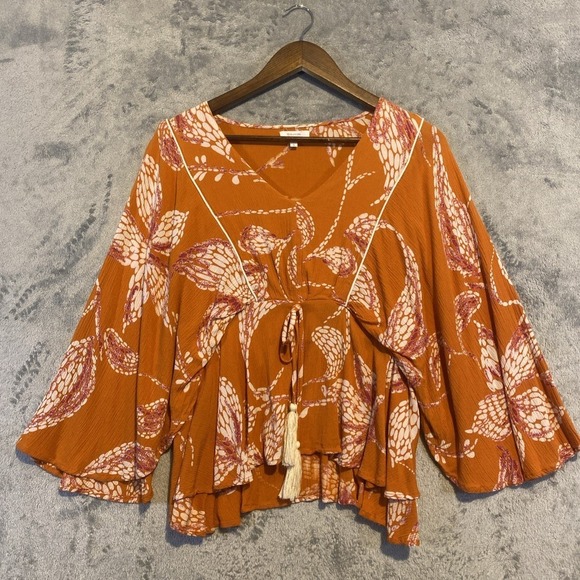 Maurices Tops - Maurices Top‎ Womens Sz S Orange Flowy Boho Hippie Cottage Beach Resort Cruise